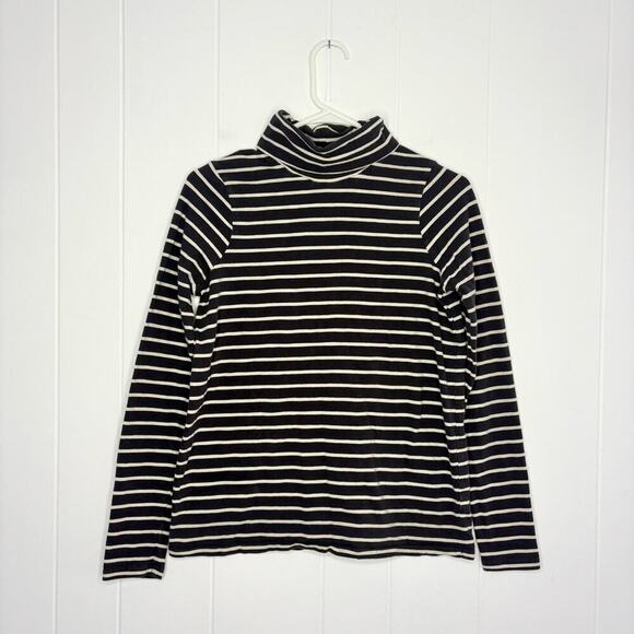 Faherty Long Sleeve Striped Turtleneck 100% Cotton Dark Gray White Basic Classic - Picture 1 of 5